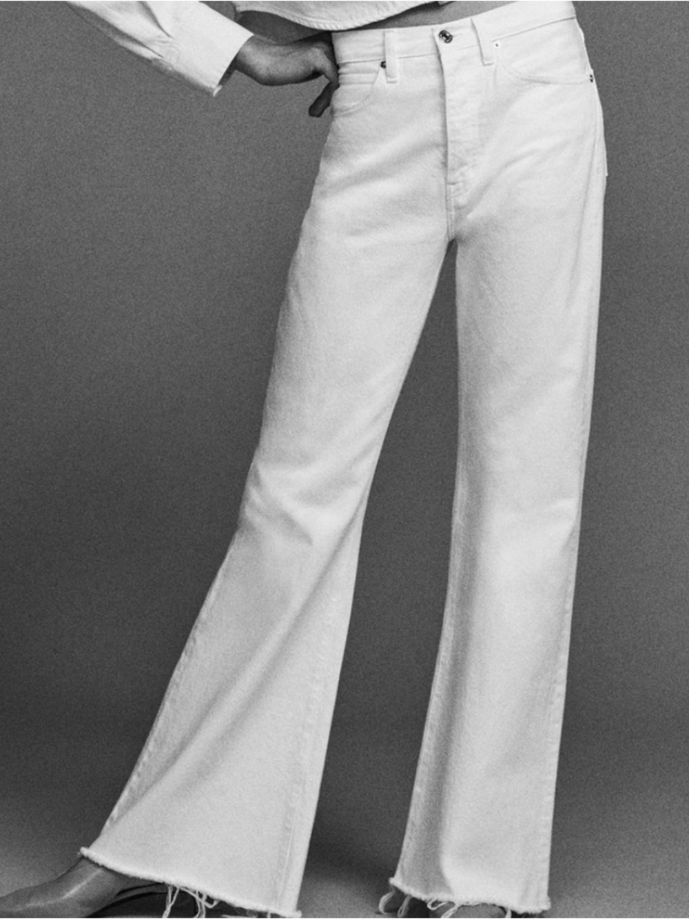 Frame Denim White High-Rise Flare Jeans
